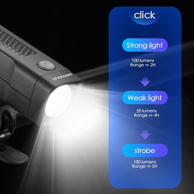 BENGGUO Bicycle Front Light Rechargeable Flashlight 3 Lighting Modes