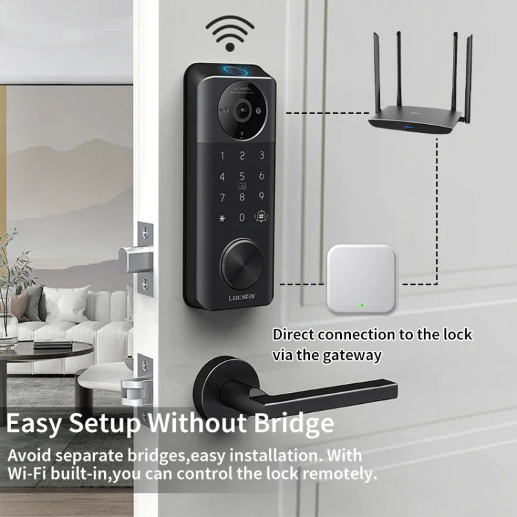 C95 Smart Fingerprint Deadbolt Lock Supports Bluetooth WiFi APP, 5 Ways To Unlock, With Camera Doorbell