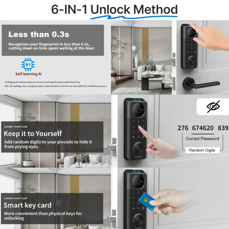 C95 Smart Fingerprint Deadbolt Lock Supports Bluetooth WiFi APP, 5 Ways To Unlock, With Camera Doorbell