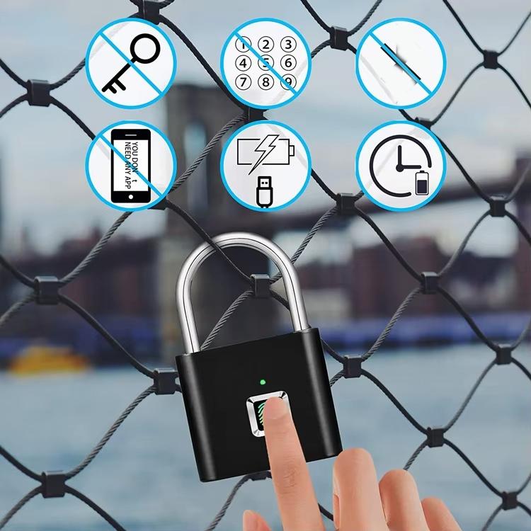 Smart Fingerprint Rechargeable Padlock Waterproof Morse Code Emergency Unlocking