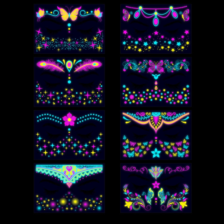 8-Sheets /Set Music Festival Fluorescent Waterproof Sticker Masquerade Glowing Tattoo
