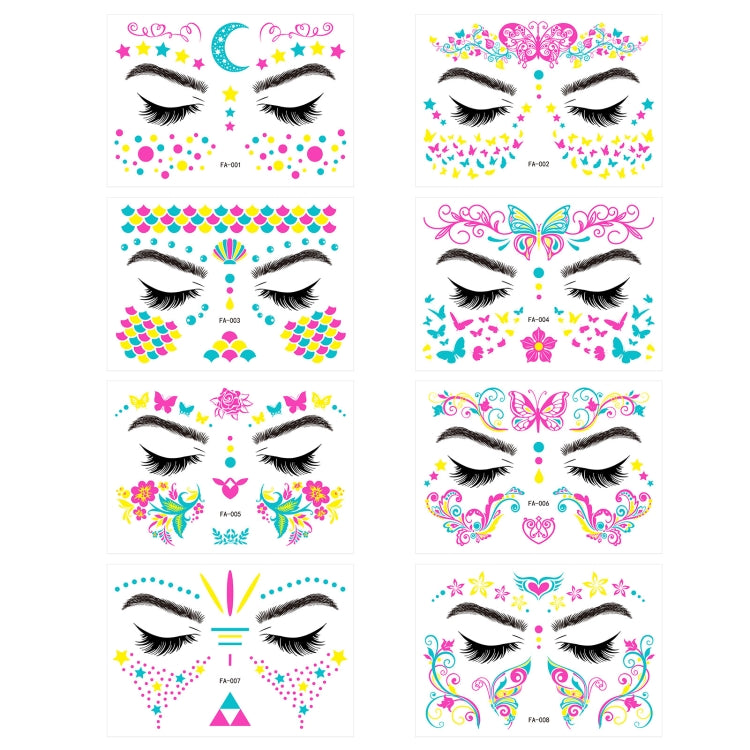 8-Sheets /Set Music Festival Fluorescent Waterproof Sticker Masquerade Glowing Tattoo