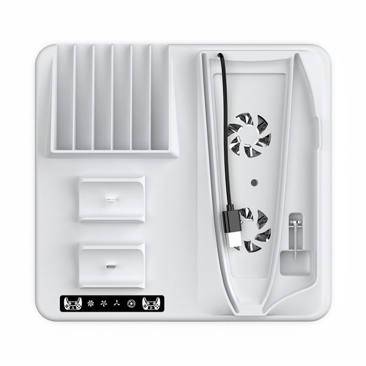 For PS5 Slim iplay Multifunctional Cooling Stand with Dual Controller Charging Station Headset Holder and 6 Game Card Storage