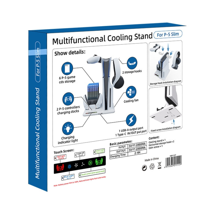 For PS5 Slim iplay Multifunctional Cooling Stand with Dual Controller Charging Station Headset Holder and 6 Game Card Storage