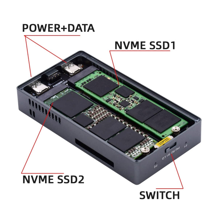 Dual M.2 NVME SSD RAID Array Mobile Hard Drive Enclosure Type-C USB3.2 GEN2x2 20G 586R
