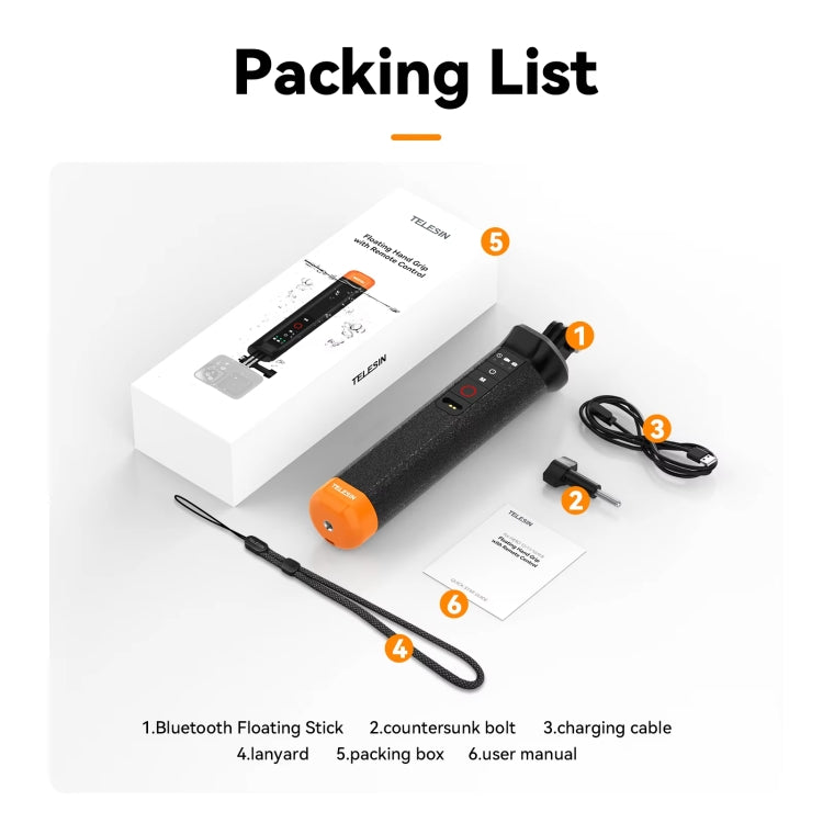 TELESIN Bluetooth Buoyancy Bar 15m Waterproof Depth  For GoPro HERO13 / 12 / 11 / 10 / 9 / 8 Black