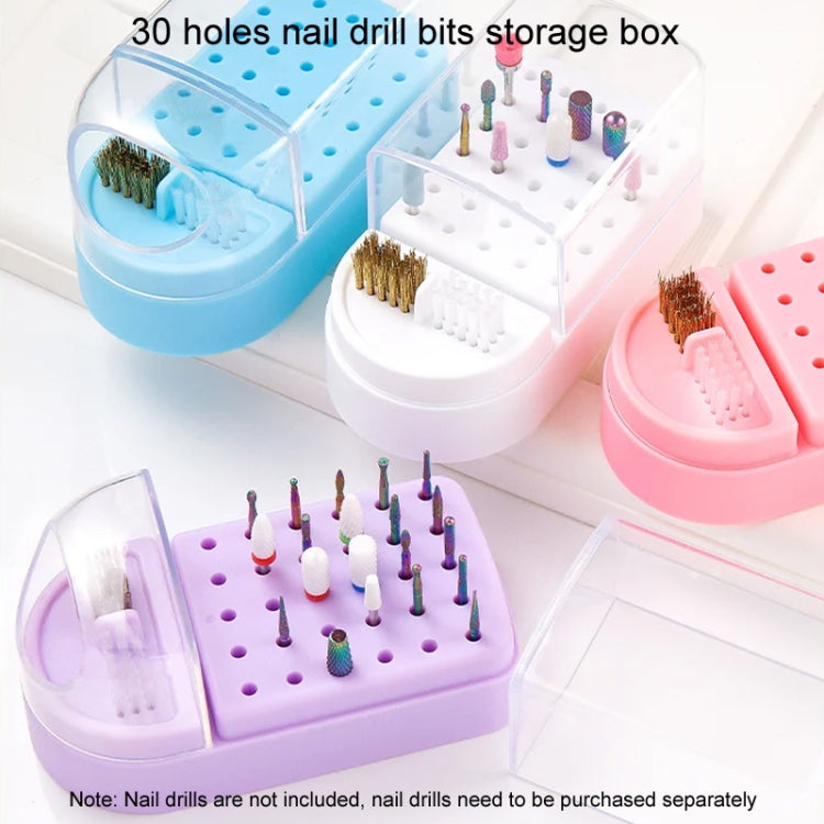30 Holes Nail Art Drill Bits Storage Box Dustproof Display Rack With Cleaning Brush