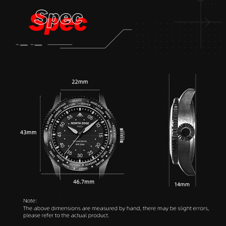 NORTH EDGE Men Light-powered Waterproof Sports Luminous Quartz Watch