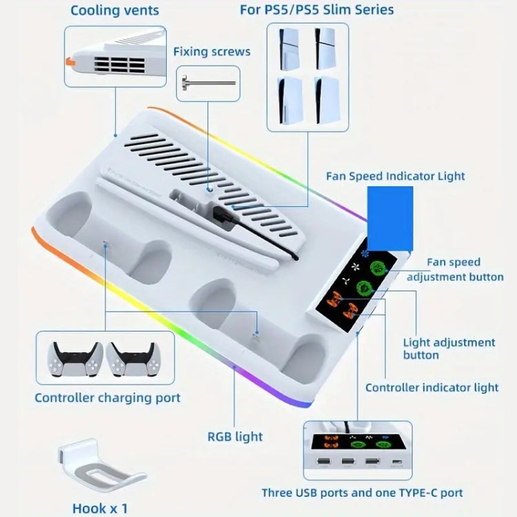 For PS5 Slim / PS5 iplay HA-8008 Cooling Bracket Headphone Organiser Grip Holder Charger