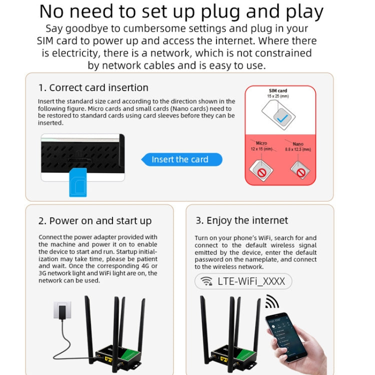 4G Wireless Plug-in Router Detachable Extension Antenna LTE Monitoring Network WiFi Hotspot, EU Plug