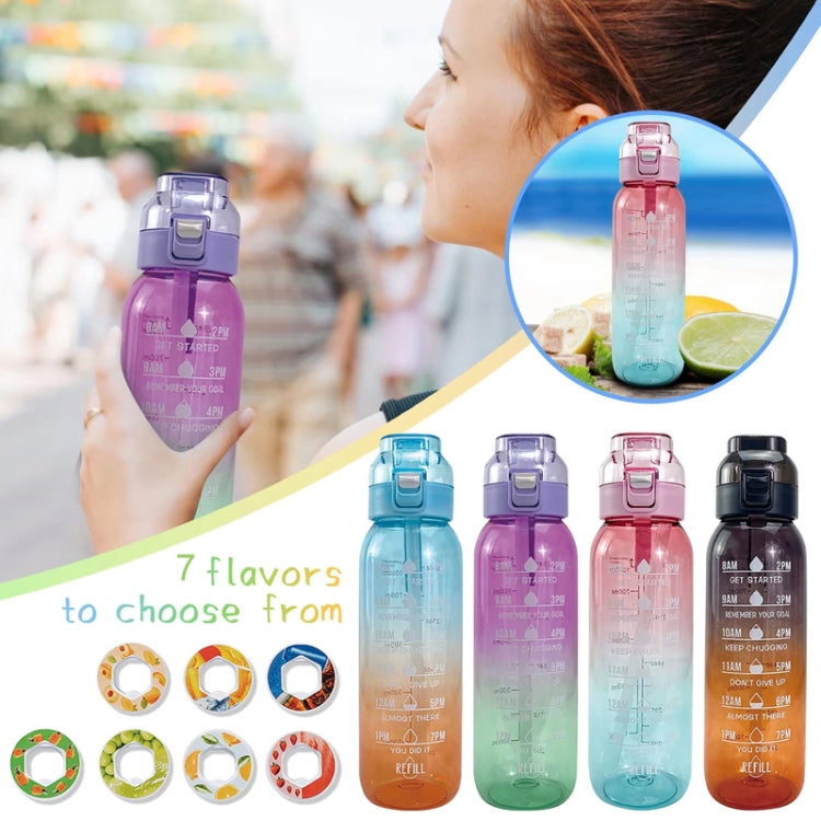 1000ml Large Capacity Fruity Water Bottle With 7 Flavor Rings Straw Drinking Cup Tritan Flavored Water Mug