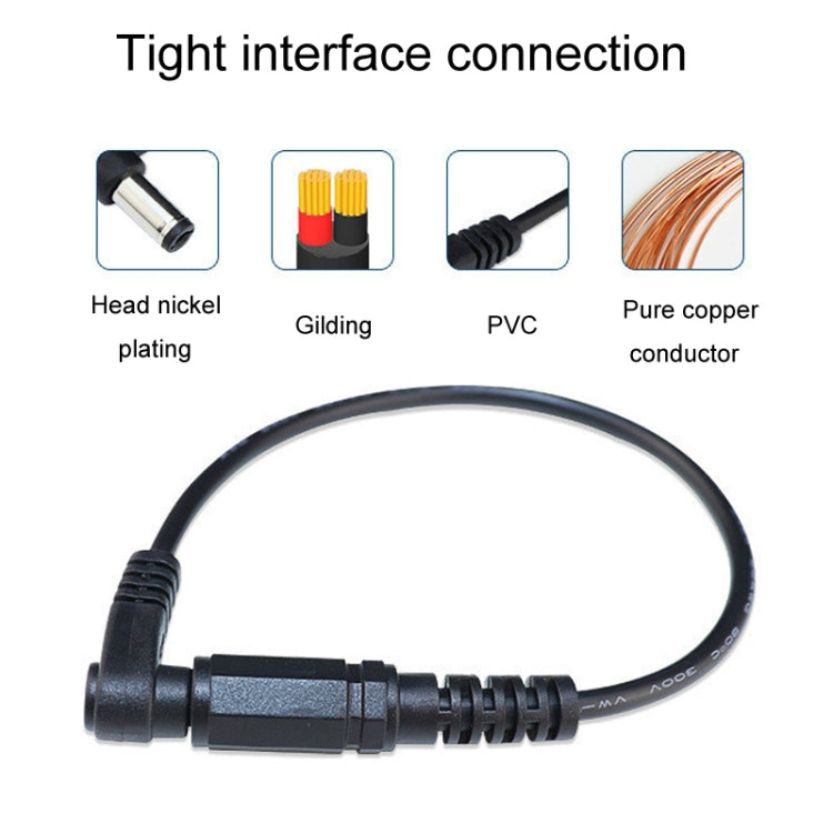 2pcs DC 5.5 x 2.1mm Straight To Bend Adapter Cable Male To Female Power Cord Extension Cord