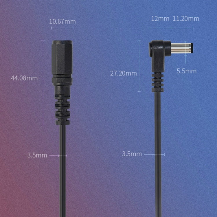 2pcs DC 5.5 x 2.1mm Straight To Bend Adapter Cable Male To Female Power Cord Extension Cord