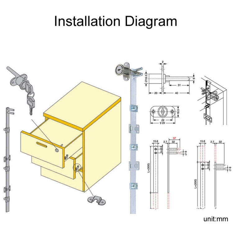 Home Office Desk Drawer Triple Connect File Cabinet Lock