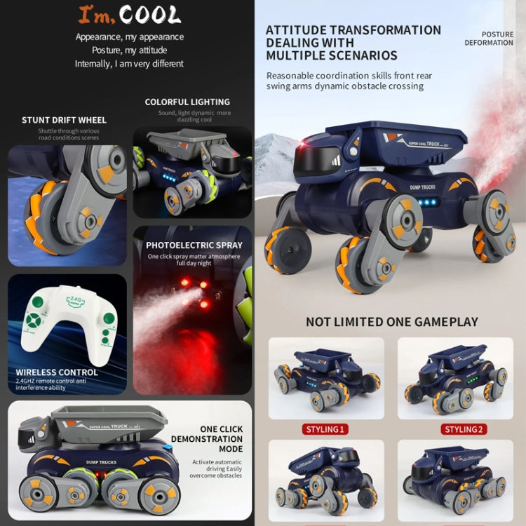 Eight Wheel Stunt Robot Dog Smart Gesture Sensor RC Kids Toy Car With Lights Music Spray Car