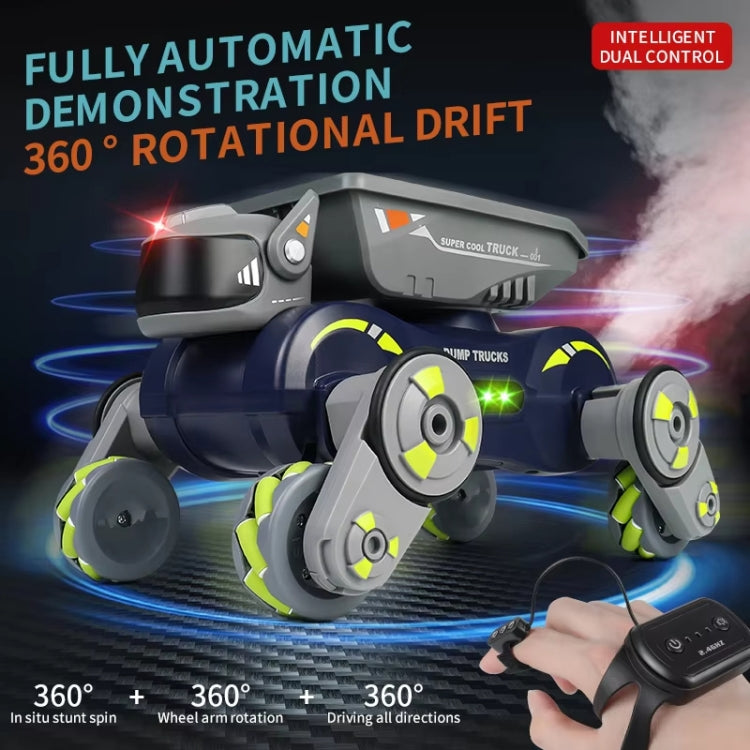 Eight Wheel Stunt Robot Dog Smart Gesture Sensor RC Kids Toy Car With Lights Music Spray Car