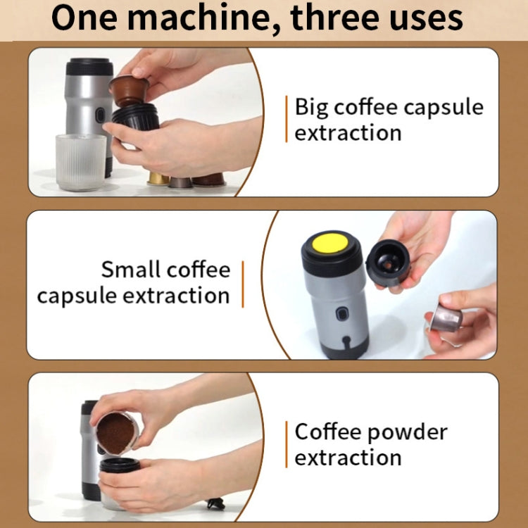 12V 3 In 1 Car Self-heating Coffee Machine Compatible With Large / Small Capsules and Ground Coffee, EU Plug