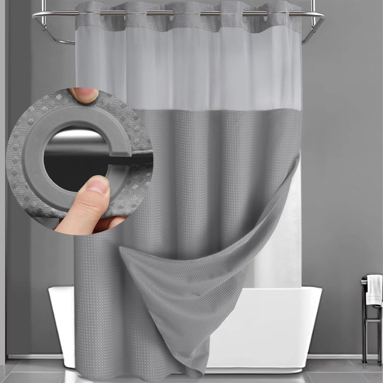 No Hook Waffle Shower Curtain with Removable Lining for Bathroom