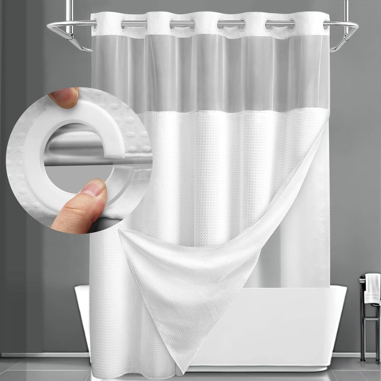 No Hook Waffle Shower Curtain with Removable Lining for Bathroom
