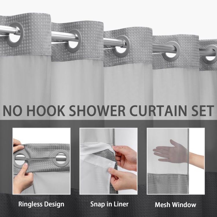No Hook Waffle Shower Curtain with Removable Lining for Bathroom