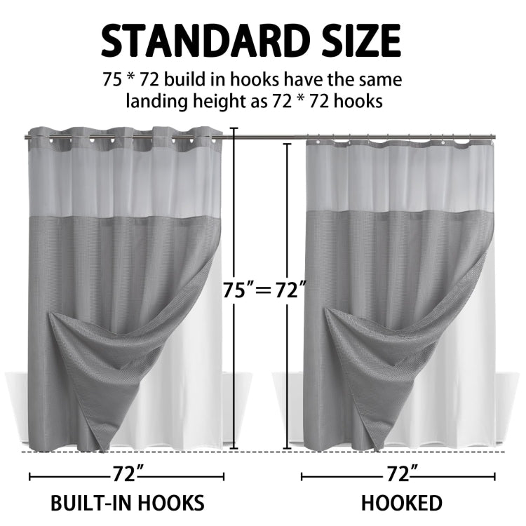 No Hook Waffle Shower Curtain with Removable Lining for Bathroom