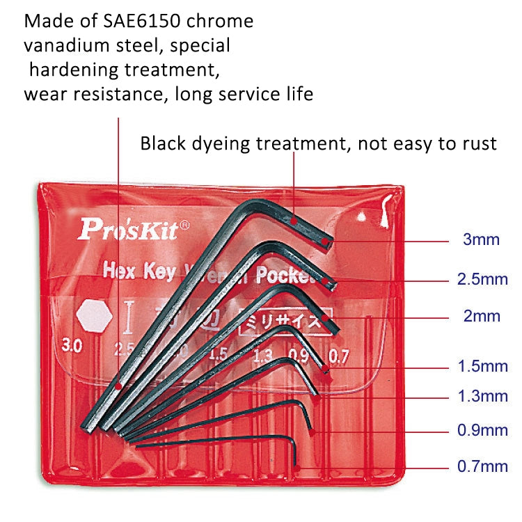 ProsKit  7pcs /Set 0.7mm - 3mm Mini Hex Key Set L Shaped Hexagon Pocket Tool