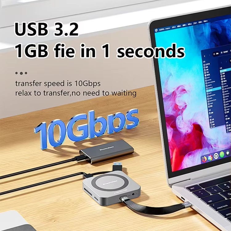 Blueendless 8-In-1 Magnetic HUB With M.2 NVMe/SATA SSD Enclosure (HDMI+PD100W+USB-C/Type-C 3.2+USB-A 3.2+SD+TF+AUX)