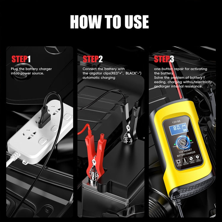 FOXSUR 12V8A SUV Car Motorcycle Intelligent Repair Type Lead-acid Battery Charger