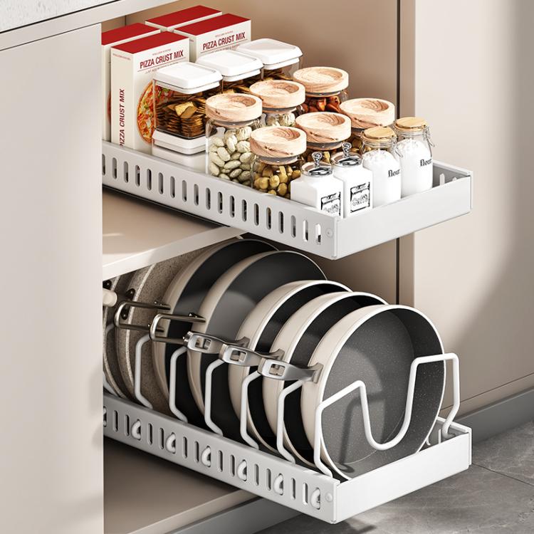 Kitchen Pull-Out Rack Pots And Pans Organizer Cabinet Countertop Dish Tray
