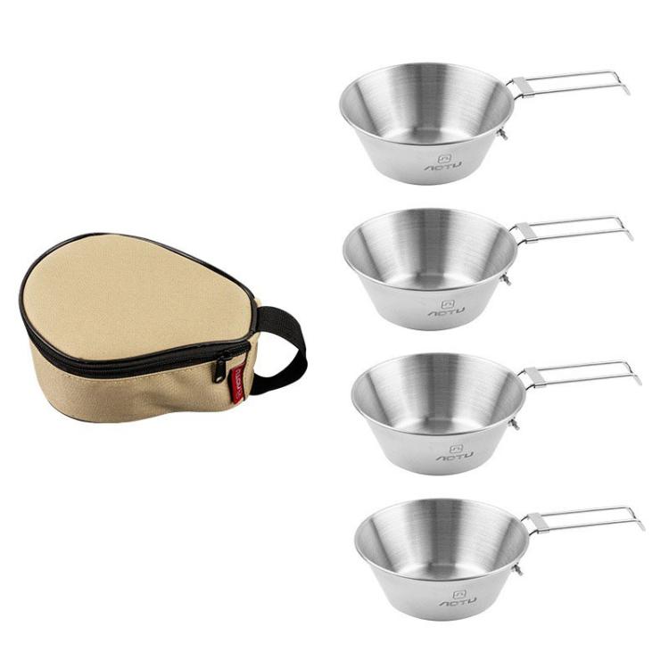 Portable Foldable Stainless Steel Bowl With Storage Bag Camping Cutlery Set