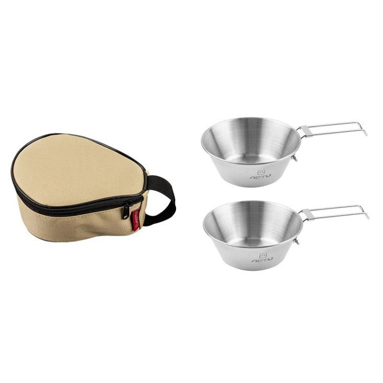 Portable Foldable Stainless Steel Bowl With Storage Bag Camping Cutlery Set