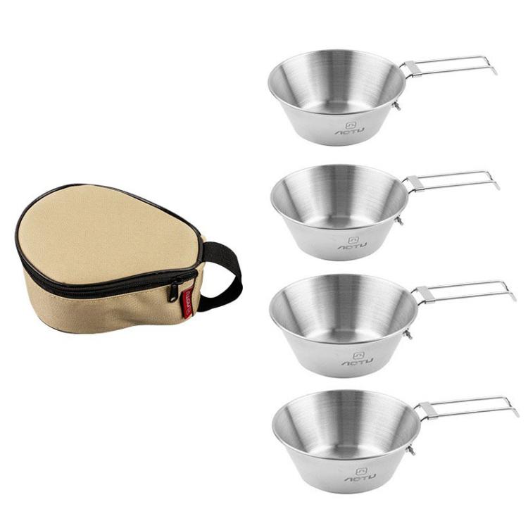 Portable Foldable Stainless Steel Bowl With Storage Bag Camping Cutlery Set
