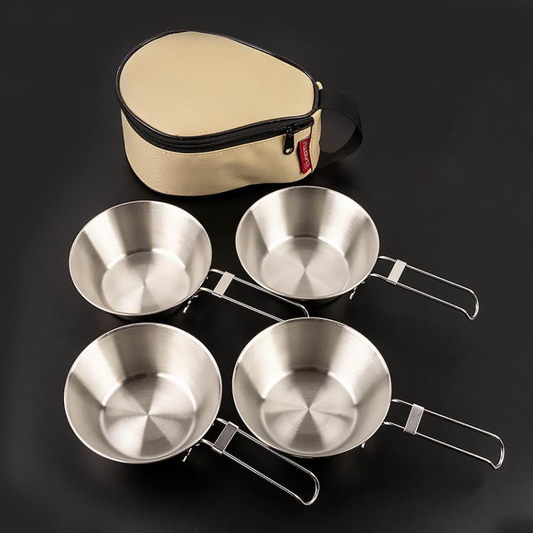 Portable Foldable Stainless Steel Bowl With Storage Bag Camping Cutlery Set