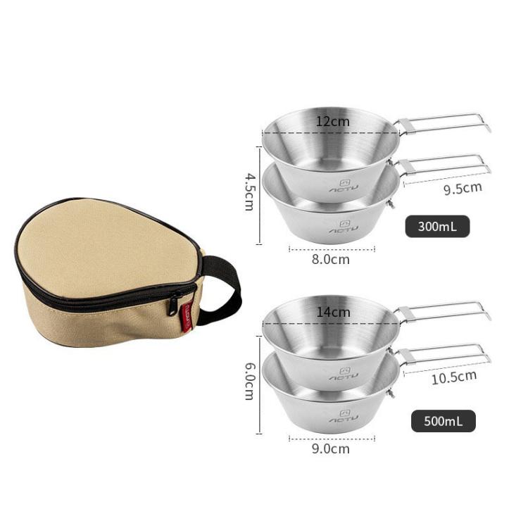 Portable Foldable Stainless Steel Bowl With Storage Bag Camping Cutlery Set