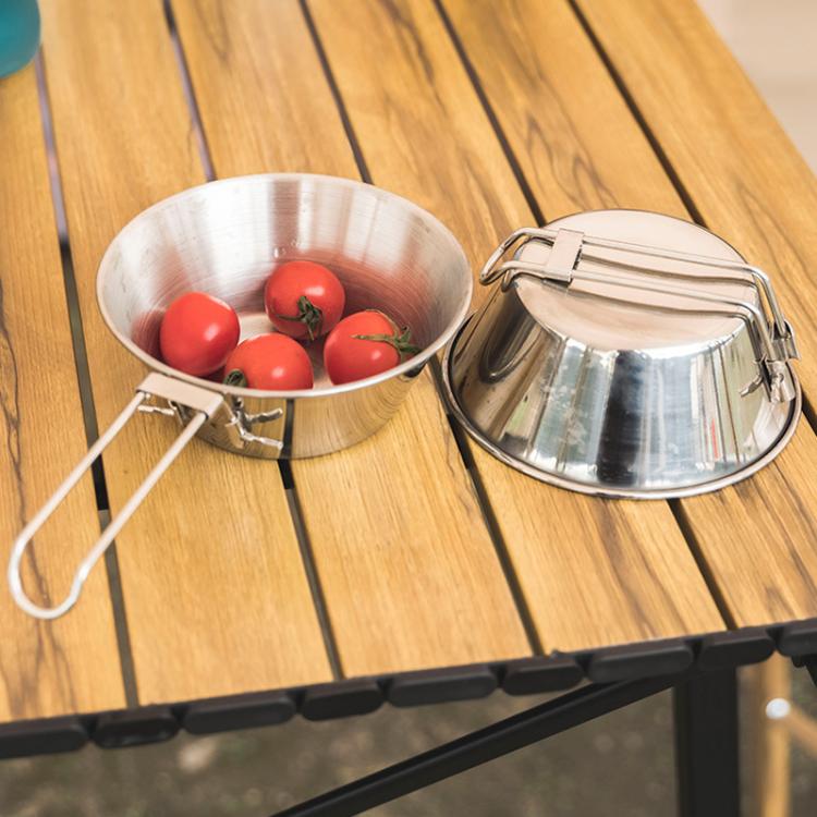 Portable Foldable Stainless Steel Bowl With Storage Bag Camping Cutlery Set
