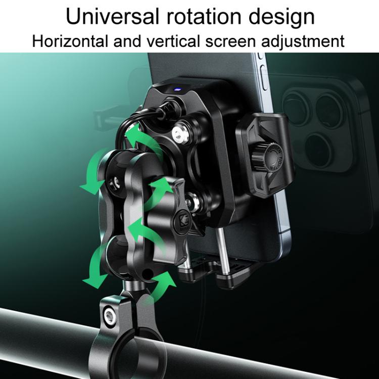 Kewig M33-A5 Outdoor Riding Shock Absorbing Anti-Theft 15W QI Wireless Charger Cell Phone Mounting Bracket