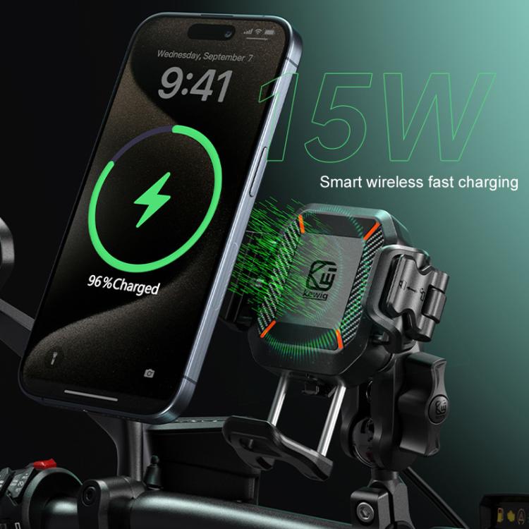 Kewig M33-A5 Outdoor Riding Shock Absorbing Anti-Theft 15W QI Wireless Charger Cell Phone Mounting Bracket