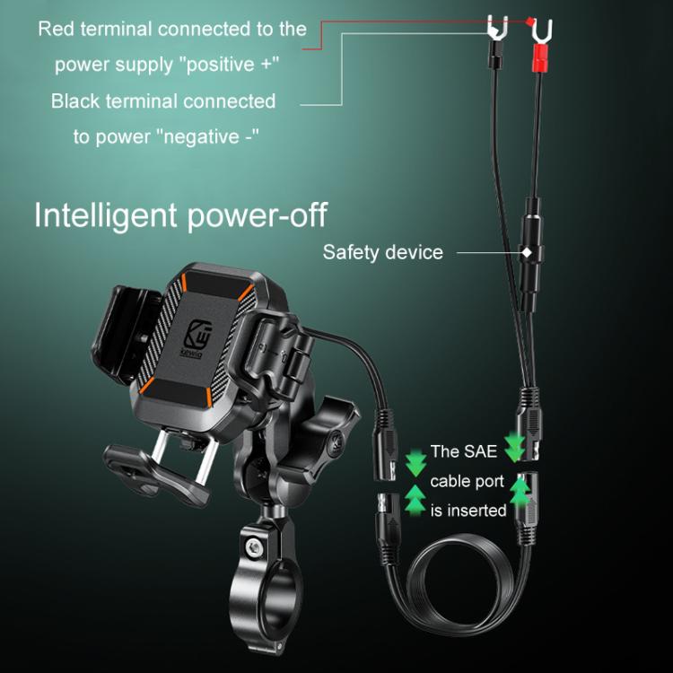 Kewig M33-A5 Outdoor Riding Shock Absorbing Anti-Theft 15W QI Wireless Charger Cell Phone Mounting Bracket