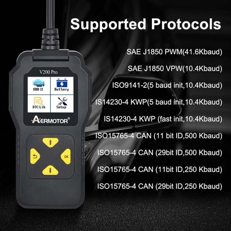 AERMOTOR V200PRO Car Troubleshooter Engine Inspection Scanner Readout Card ELM327 Battery Inspection Tool