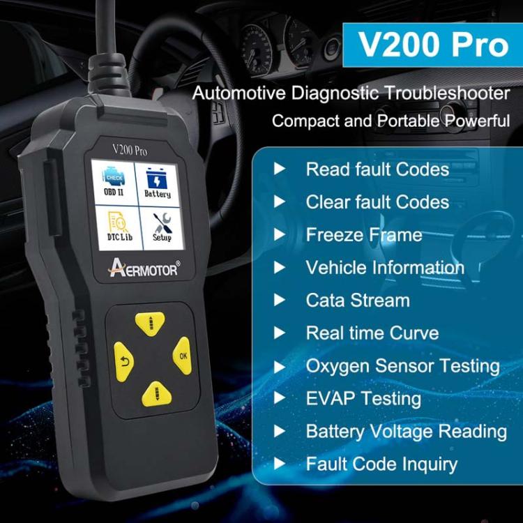 AERMOTOR V200PRO Car Troubleshooter Engine Inspection Scanner Readout Card ELM327 Battery Inspection Tool