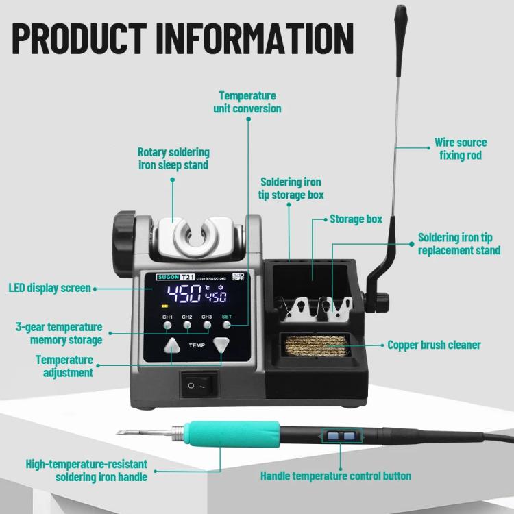 SUGON T21 Constant Temperature Soldering Station 120W High Power Soldering Iron With I/IS/K Tip Nozzle