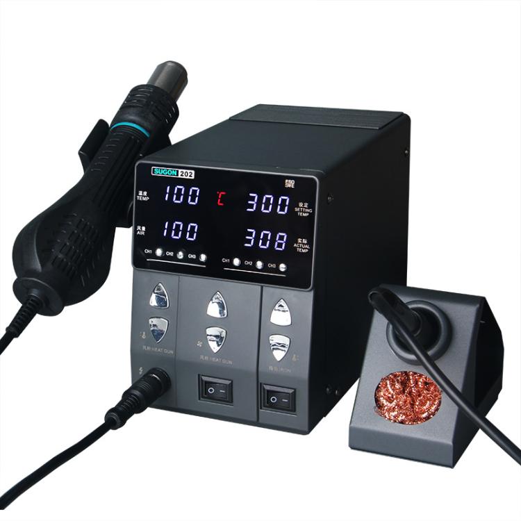 SUGON 202 2 In 1 Soldering Iron Dual Display Cell Phone Repair Hot Air Thermostat Soldering Station Combination Set