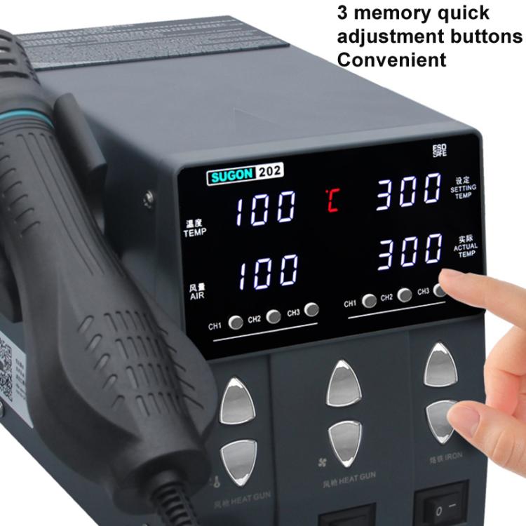 SUGON 202 2 In 1 Soldering Iron Dual Display Cell Phone Repair Hot Air Thermostat Soldering Station Combination Set