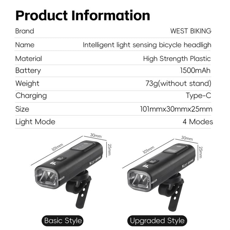 WEST BIKING Bicycle Waterproof TYPE-C Rechargeable High-Brightness Headlight