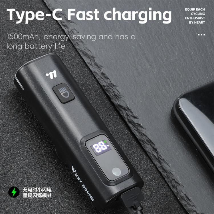 WEST BIKING Bicycle Waterproof TYPE-C Rechargeable High-Brightness Headlight