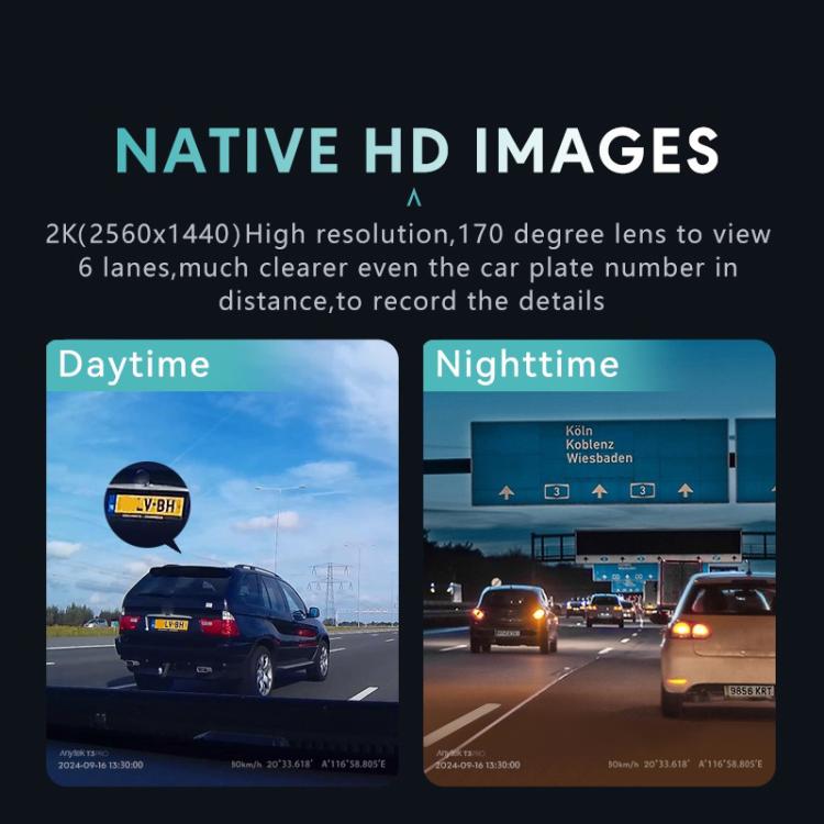 Anytek T3 PRO 2 inch 2K HD Night Vision Car Recorder Hidden Car Camera Front & Rear Dual Recording