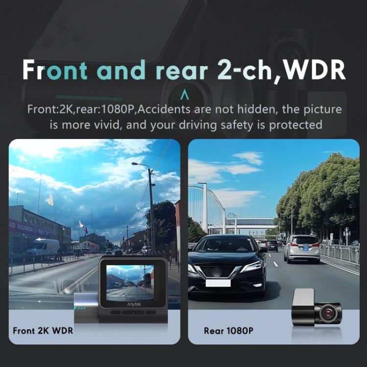Anytek T3 PRO 2 inch 2K HD Night Vision Car Recorder Hidden Car Camera Front & Rear Dual Recording