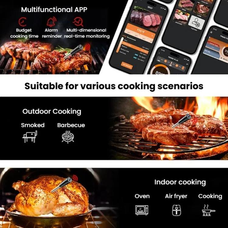 Smart Wireless Bluetooth BBQ Grill Thermometer Home Use Kitchen Food Oven Thermometer