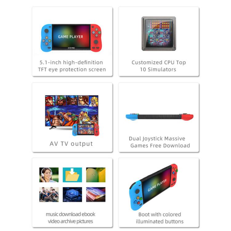 X19 Pro 5.1-inch Screen Handheld Game Console Supports AV TV Output With 8G Memory Card