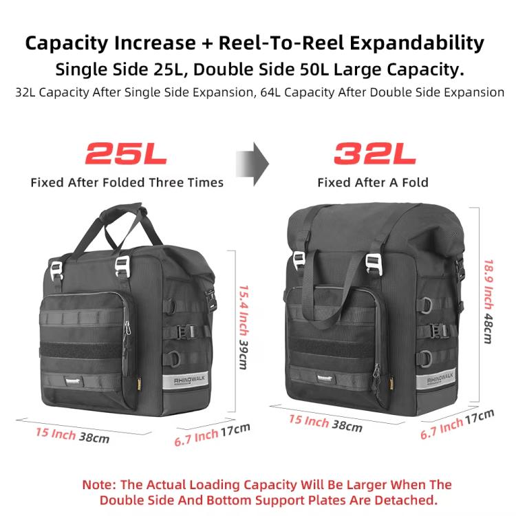 Rhinowalk MTR2050 25L-32L Expandable Large Capacity Quick-release Motorcycle Side Bag